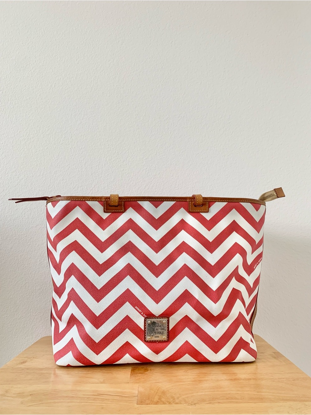 Dooney & Bourke Red Chevron Zip-Top Tote